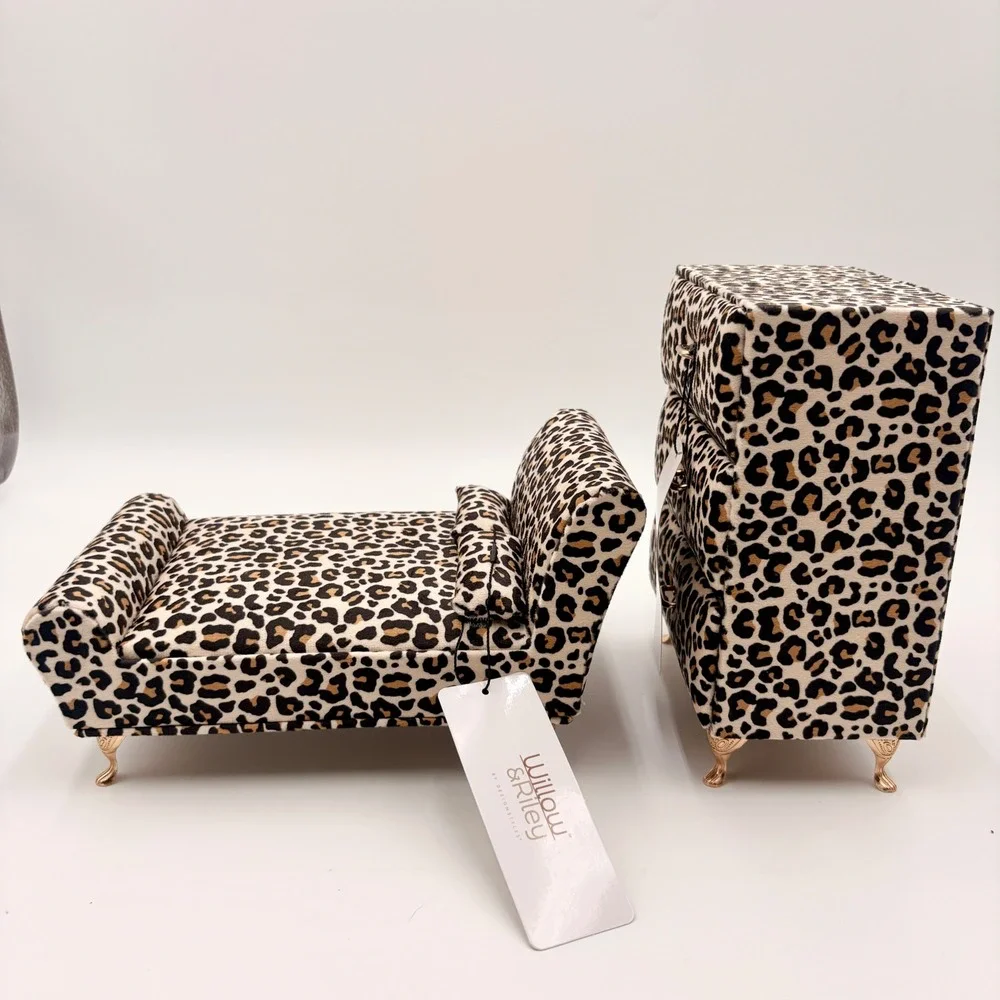 Willow & Riley Leopard Print Miniature Bed and Dresser Jewelry Box Set 2pc NEW